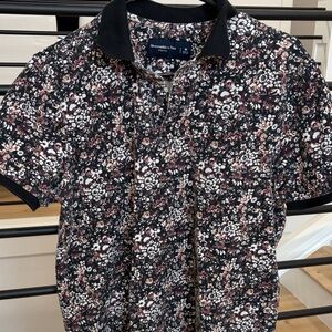 Abercrombie & Fitch Floral Polo Shirt with Black Collar